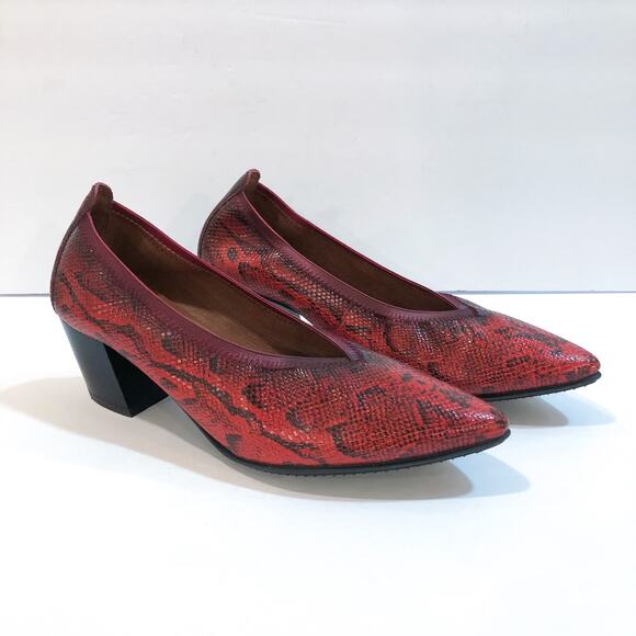 Hispanitas Shoes - Hispanitas Red Snakeskin Leather Pointed Toe Pumps